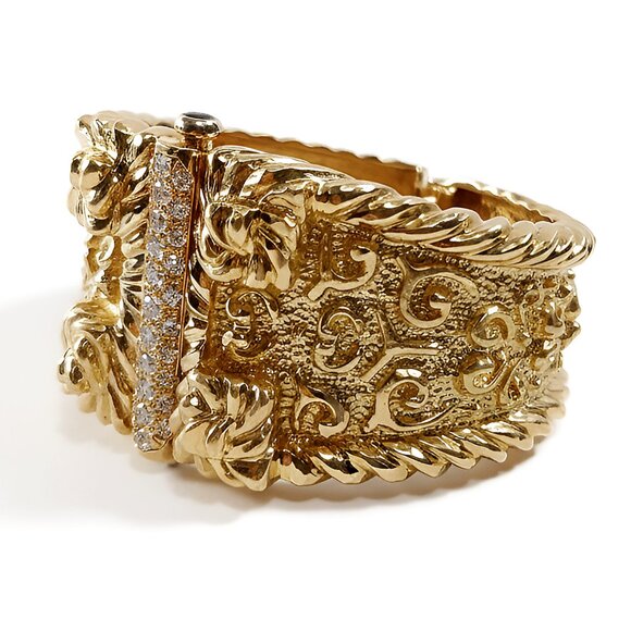 18K Gold Diamond & Ruby Handcrafted Bangle Limited Edition - Picture 11 of 16